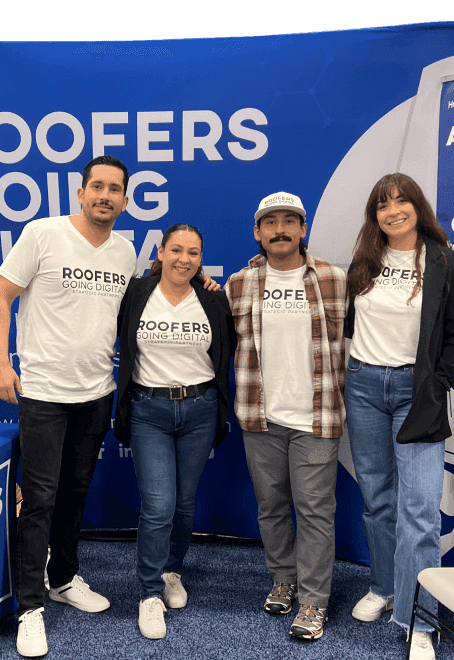 The Roofers Going Digital team at their booth during a roofing industry event